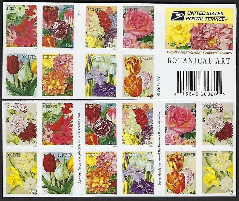 6465576ebad7c9fa71d0a9e0ca9243bc9f4ed60d 2016 Botanical Art Forever First Class Postage Stamps - Imagen 1